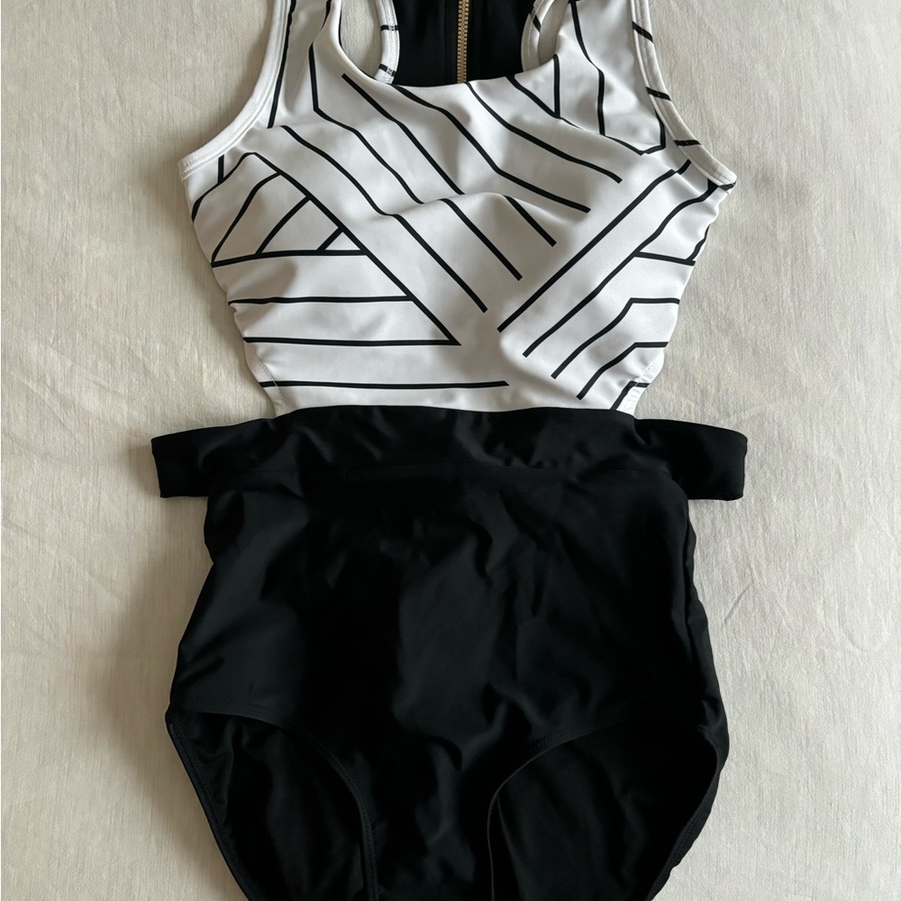 Chic Black and White Striped Swimsuit